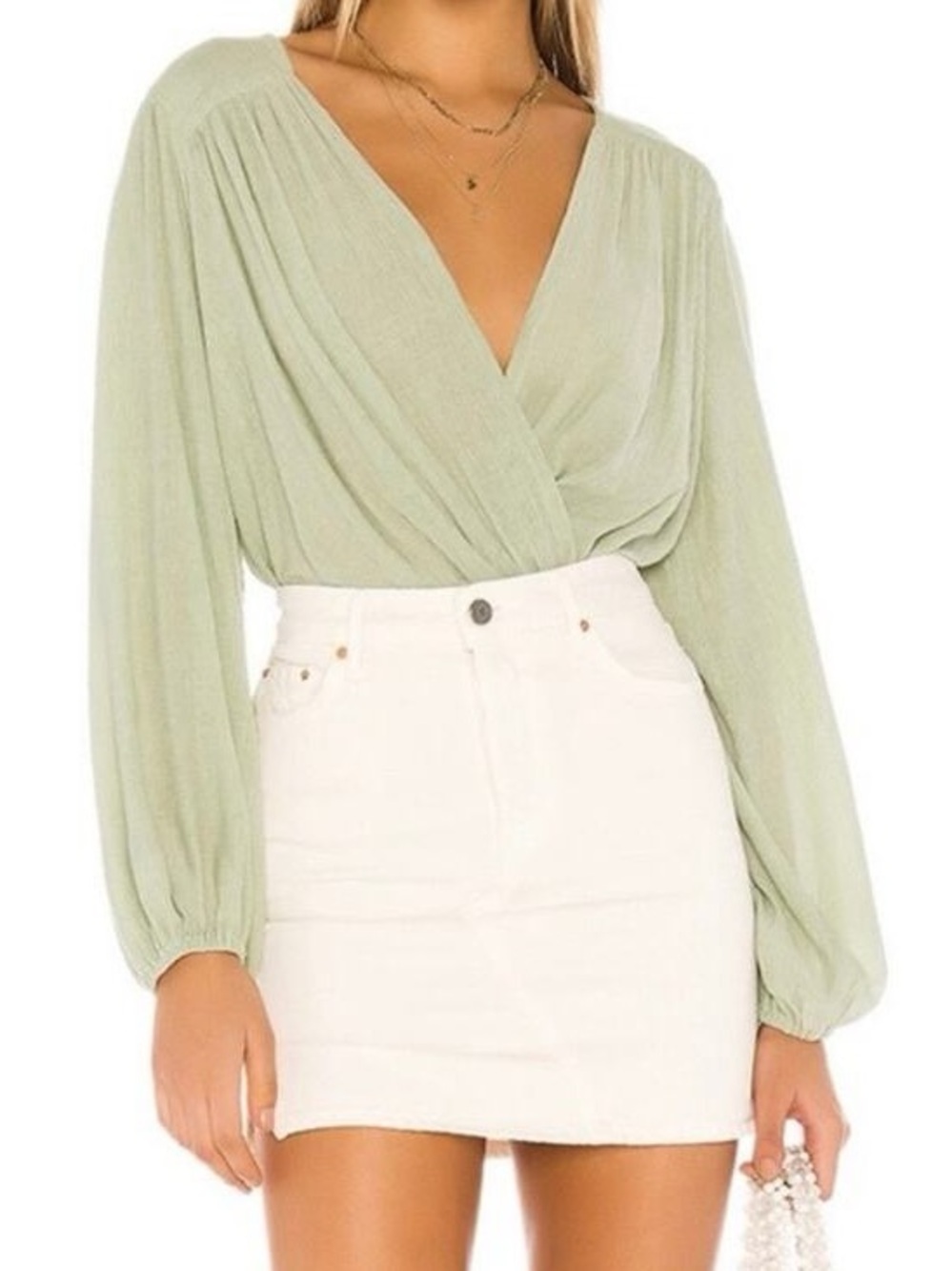 Free People Check On It Wrap Top • Frosted Fern • NWT